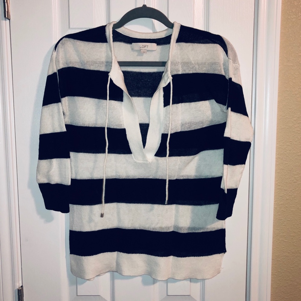 Lightweight linen striped V-neck sweater
